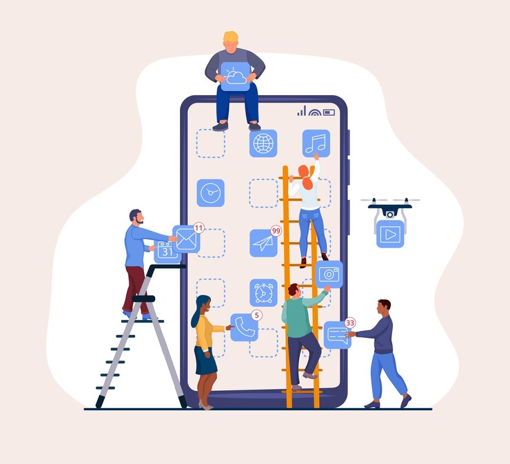 mobile-phone-app-user-interface-gadget-software-development-developer-designer-programmer-people-team-with-drone-cooperation-create-interactive-smartphone-ui-vector-illustration_124507-8919